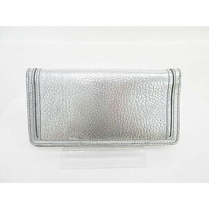 Celine Bi Silver Leather fold Wallet Long
